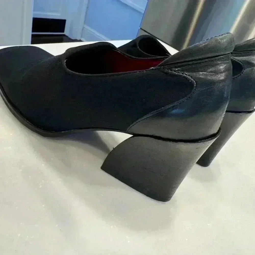 Donald J Pliner Charil women’s black nylon and leather shoes angled heel sz 6.5